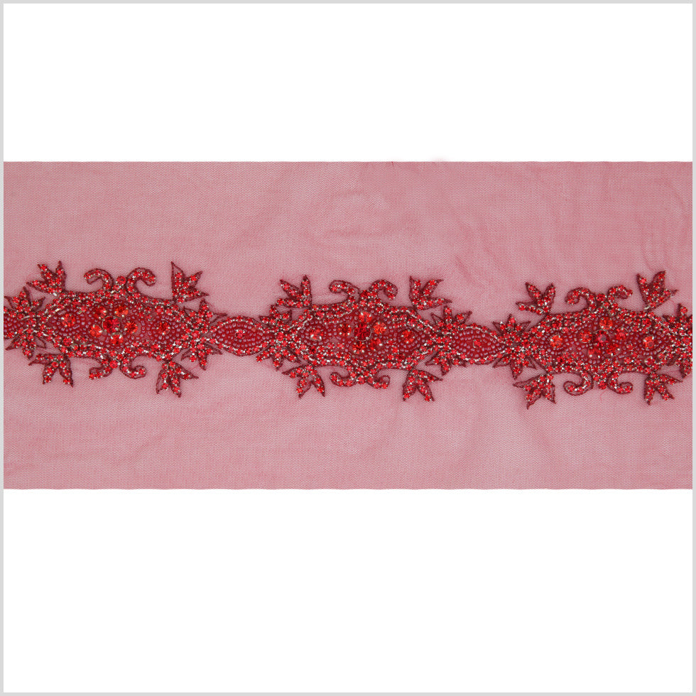2.5" Red Fancy Beaded Rhinestone Trim