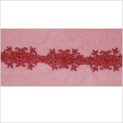 2.5" Red Fancy Beaded Rhinestone Trim