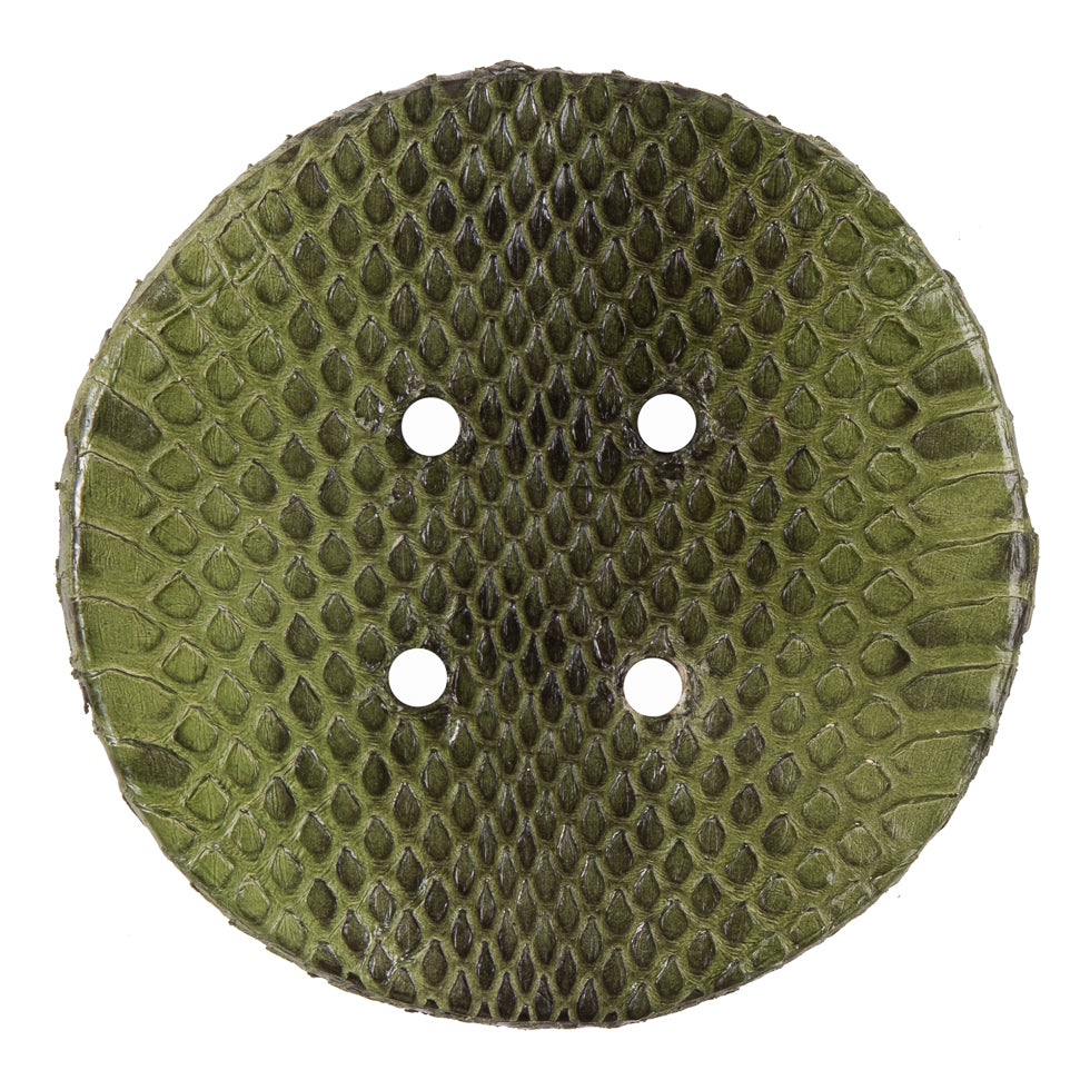 61mm Garden Green Snakeskin Covered Button - Detail