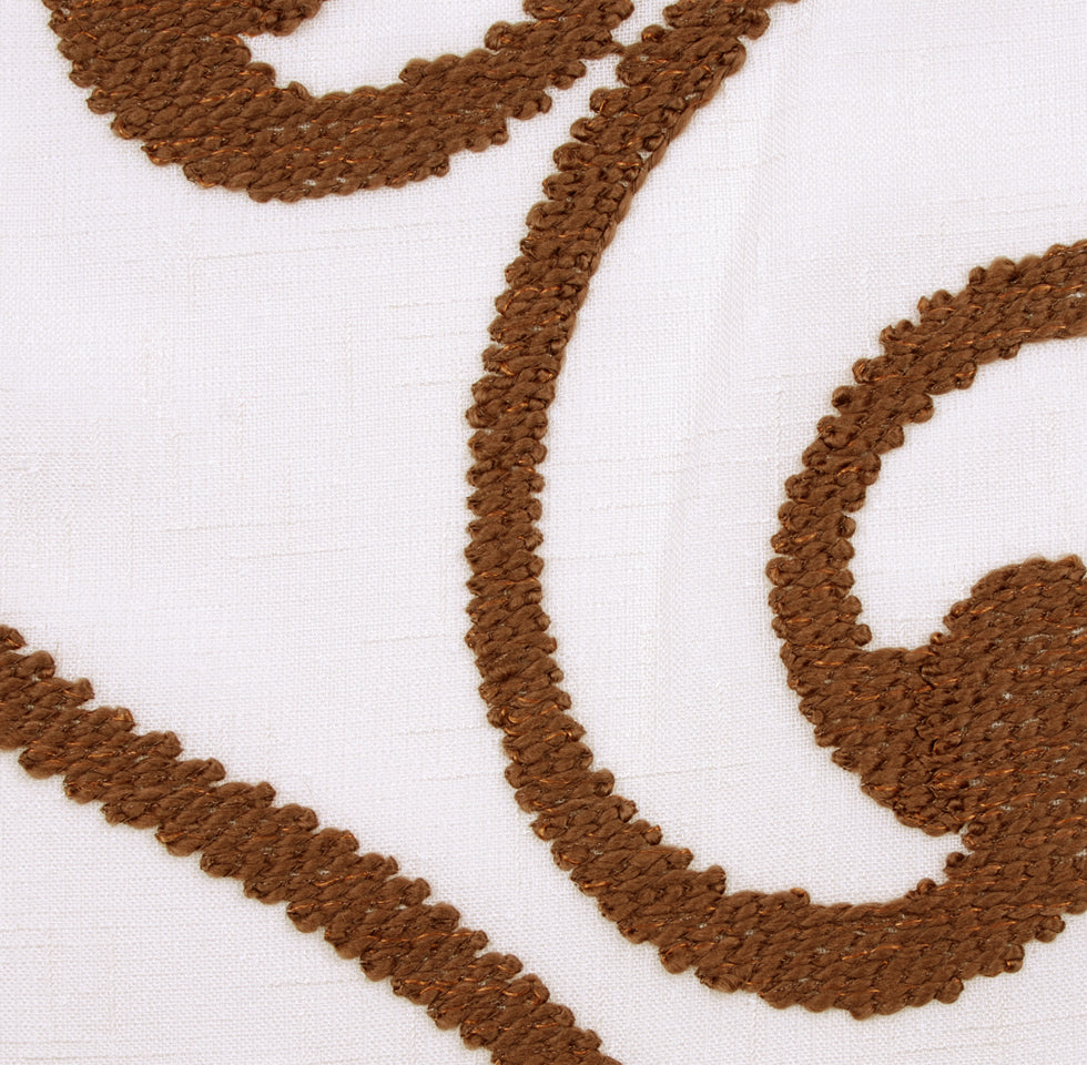 Ivory &amp; Brown Embroidery Retro-Chic Sheer Poly