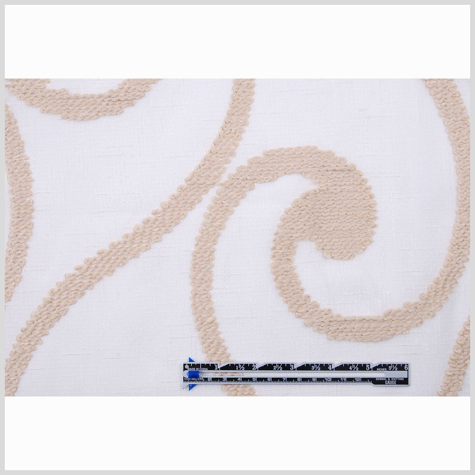 Ivory & Beige Embroidery Retro-Chic Sheer Poly Full