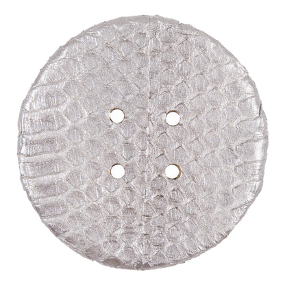 61mm Silver Snakeskin Covered Button - Detail