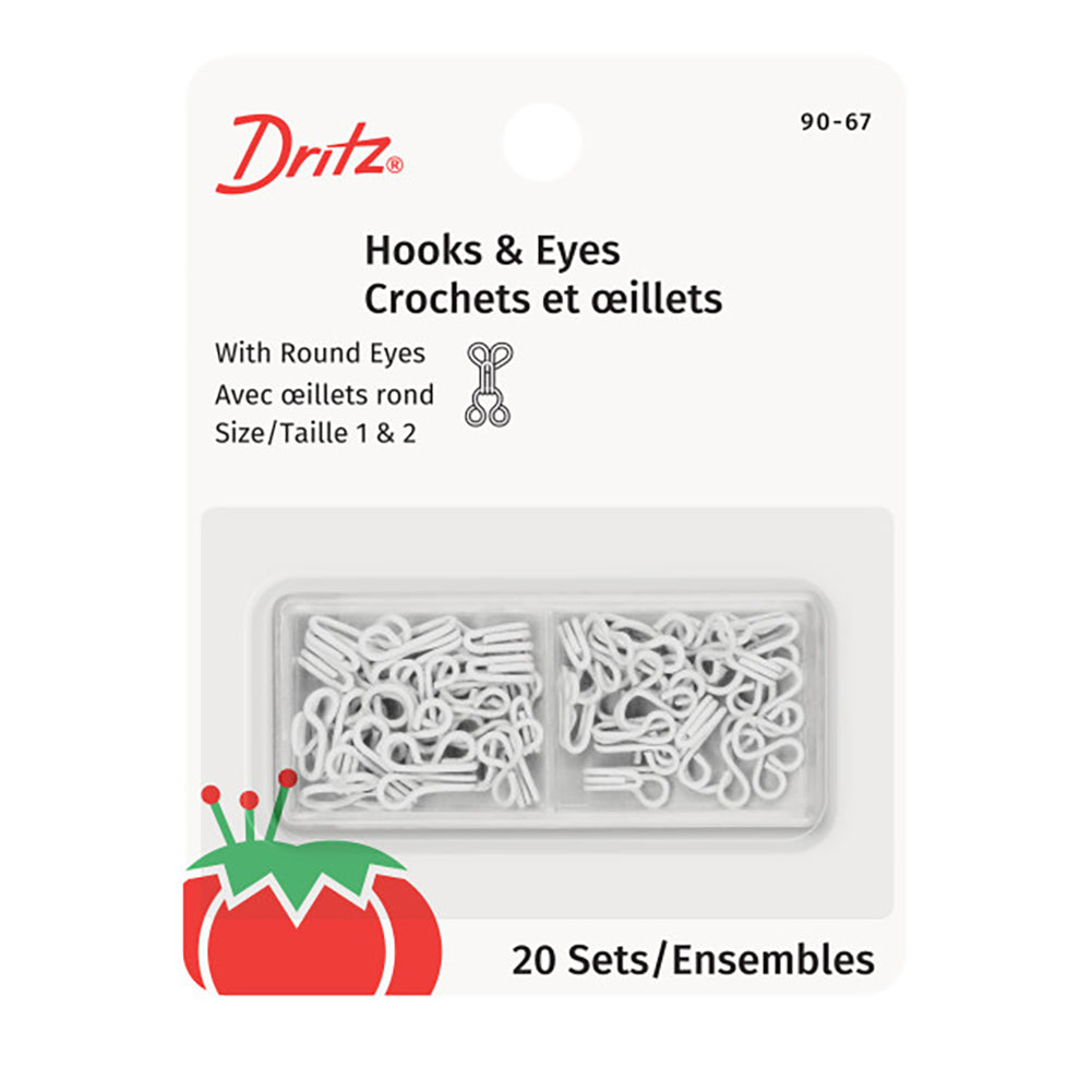 Dritz Hooks & Eyes - White - Sizes 1 & 2, 20 Sets