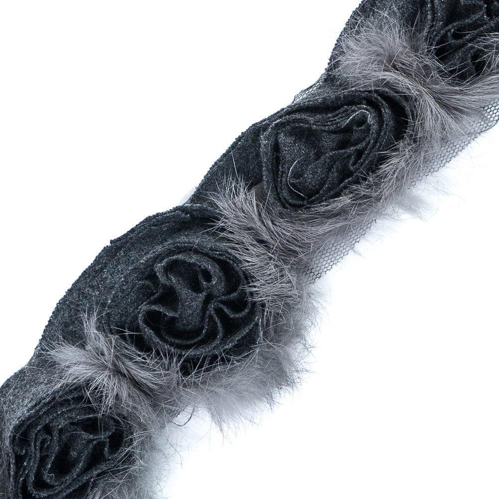 Gray Real Fur Rosette Trim - 2 - Detail