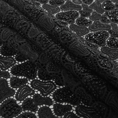 Black Fancy Beaded Guipure Lace - Folded