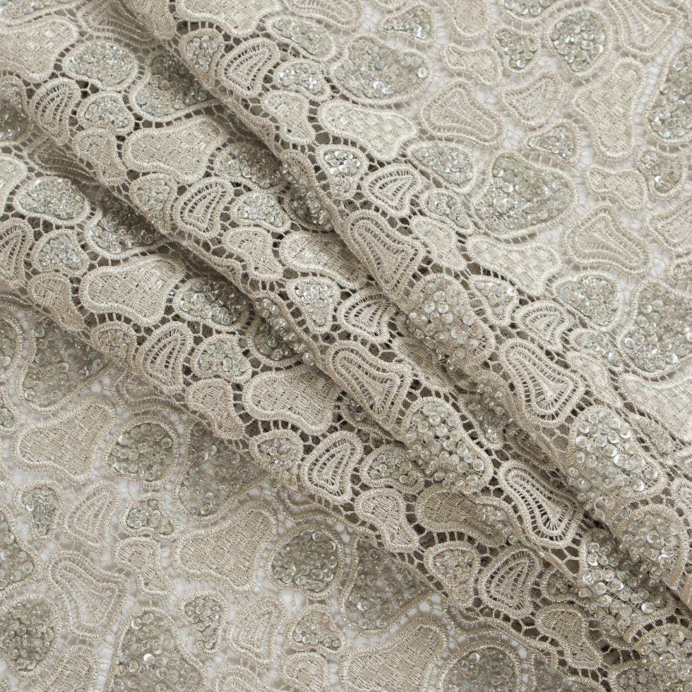 Fancy Beaded Guipure Lace - Silver Folded
