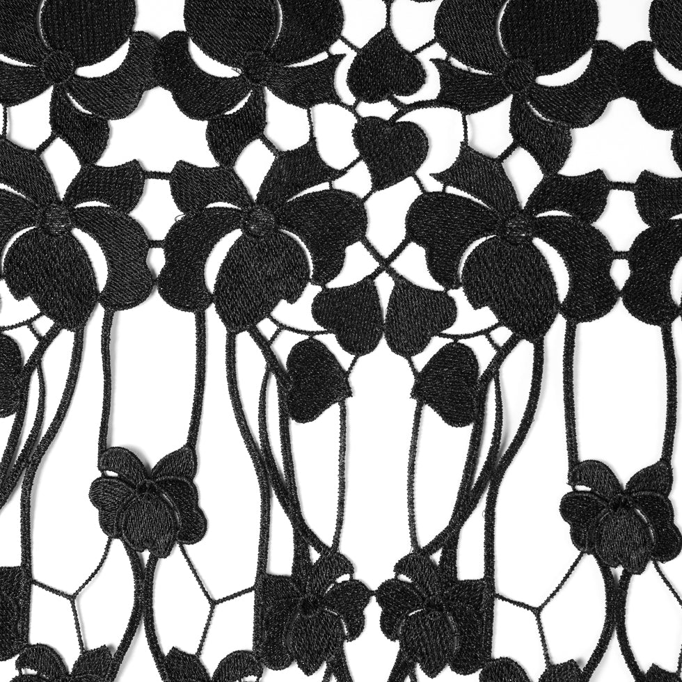 Metallic Black Floral Lace  Trim - 16 - Detail
