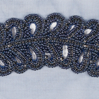 Navy Fancy Beaded Rhinestone Trim - 2 - Detail