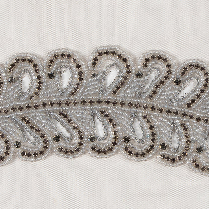 Gray Fancy Beaded Rhinestone Trim - 2" Detail
