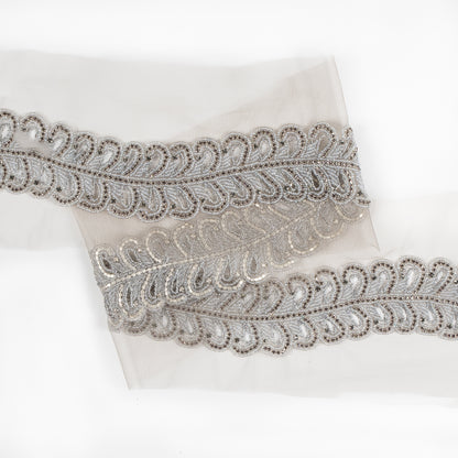 Gray Fancy Beaded Rhinestone Trim - 2"
