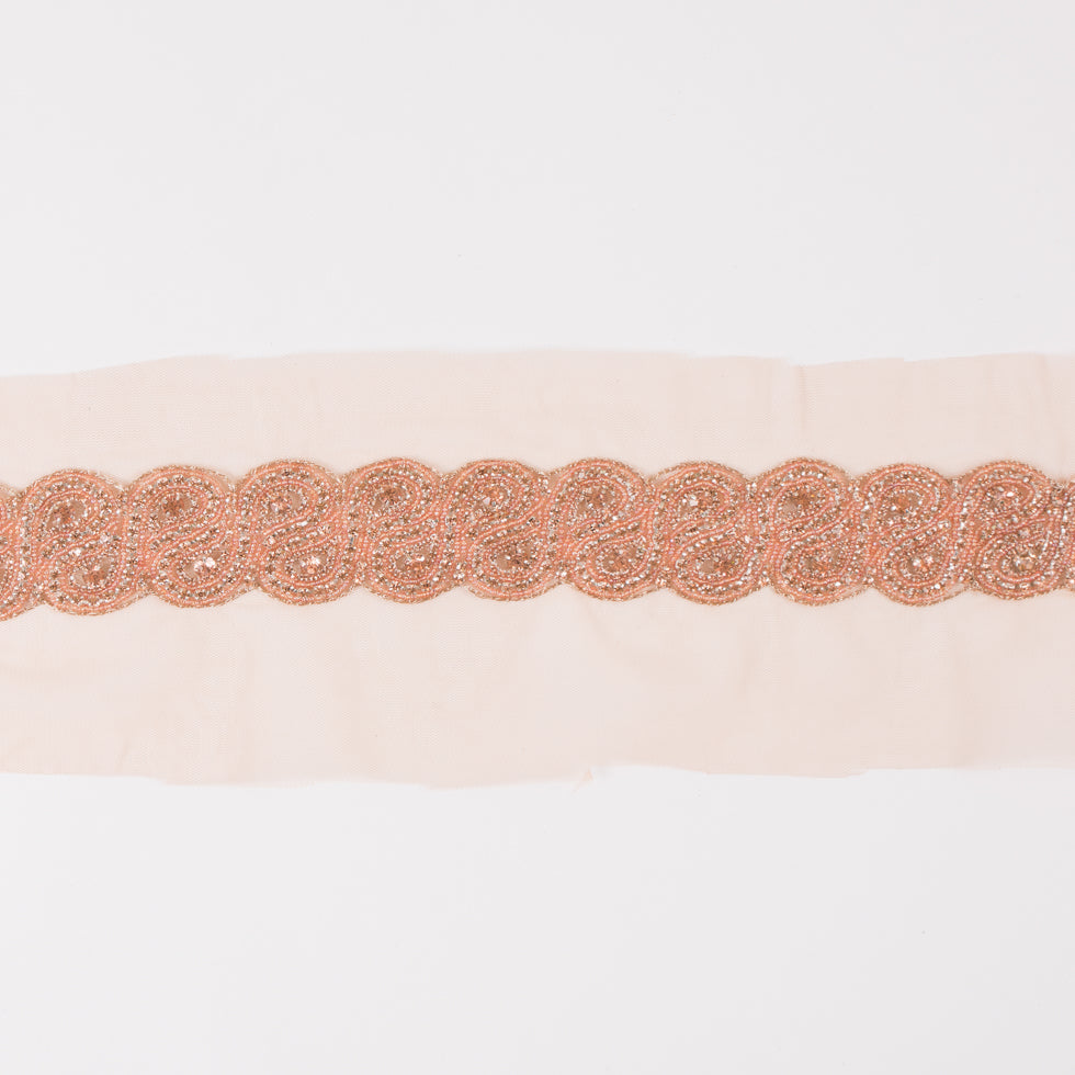 1.5 Peach Rhinestone Beaded Trim