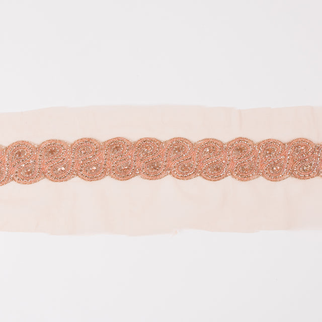 1.5 Peach Rhinestone Beaded Trim