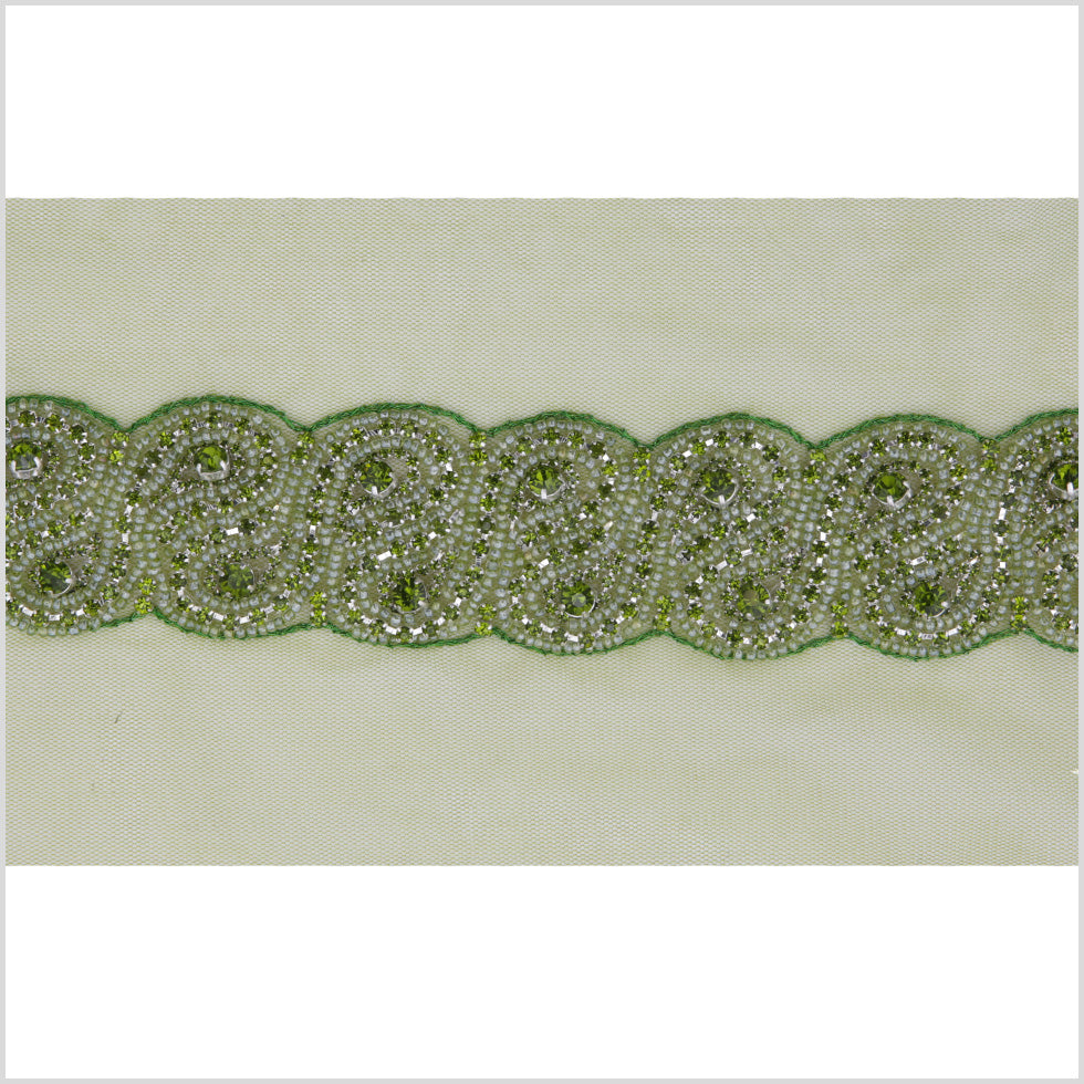 1.5 Olive Green Rhinestone Beaded Trim