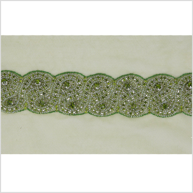 1.5 Olive Green Rhinestone Beaded Trim