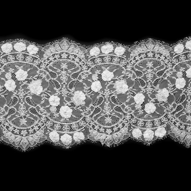 White Fancy Beaded Lace Trimming - 10"