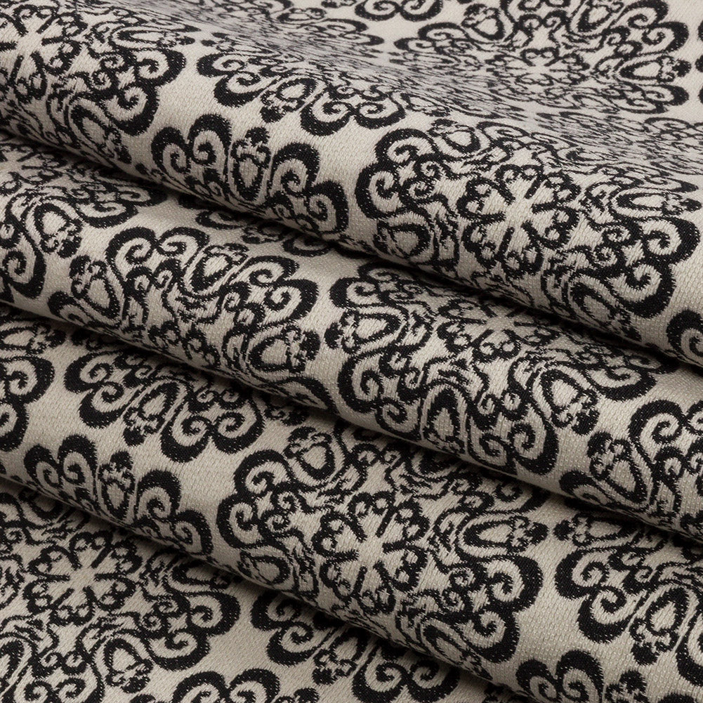Black and Ivory Medallion Poly-Cotton Jacquard Folded