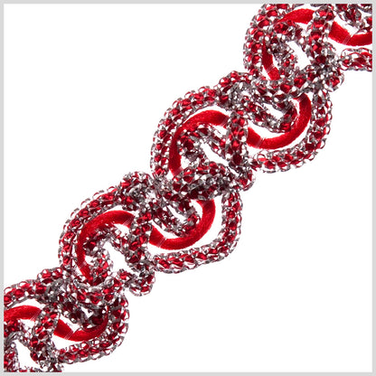 0.5 Metallic Silver/Red Braided Trim - Detail