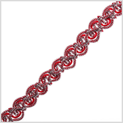 0.5 Metallic Silver/Red Braided Trim