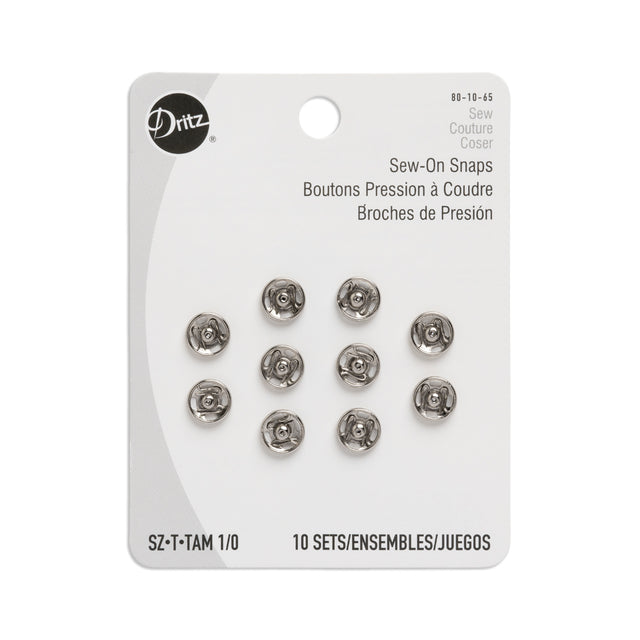 Dritz Sew On Snaps - Nickel, Size 1/0 - 10ct