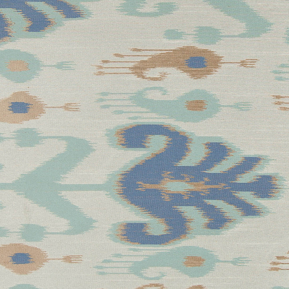 Aqua Double-Wide Ikat Print Poly Woven - Detail