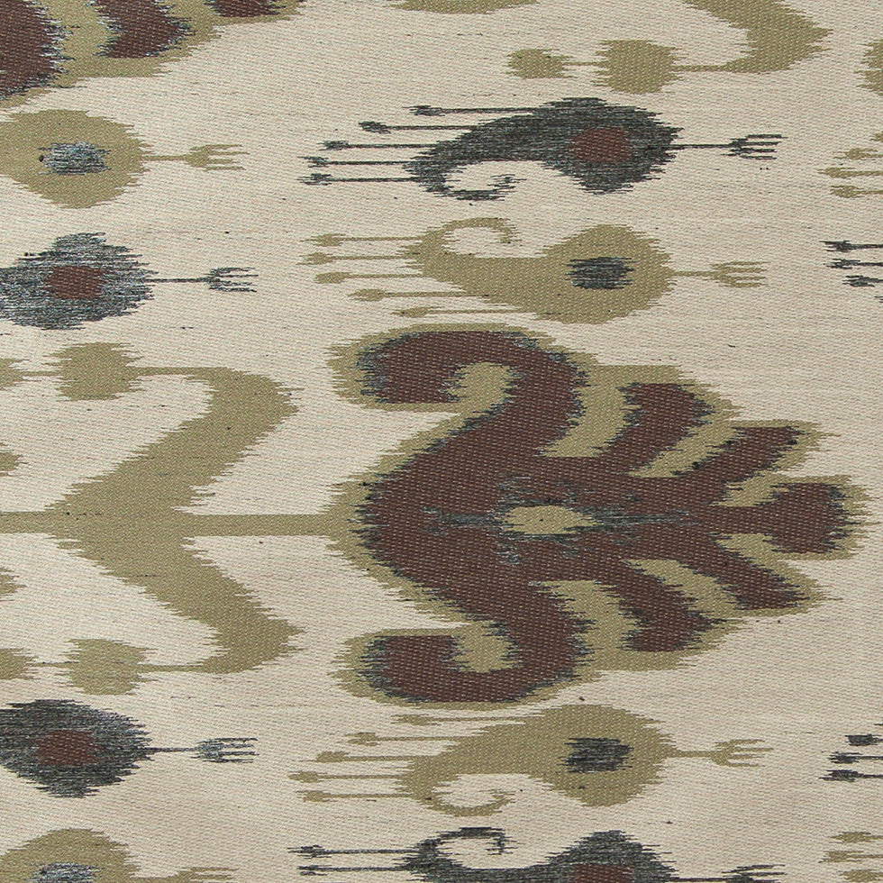 Olive Double-Wide Ikat Print Poly Woven Detail