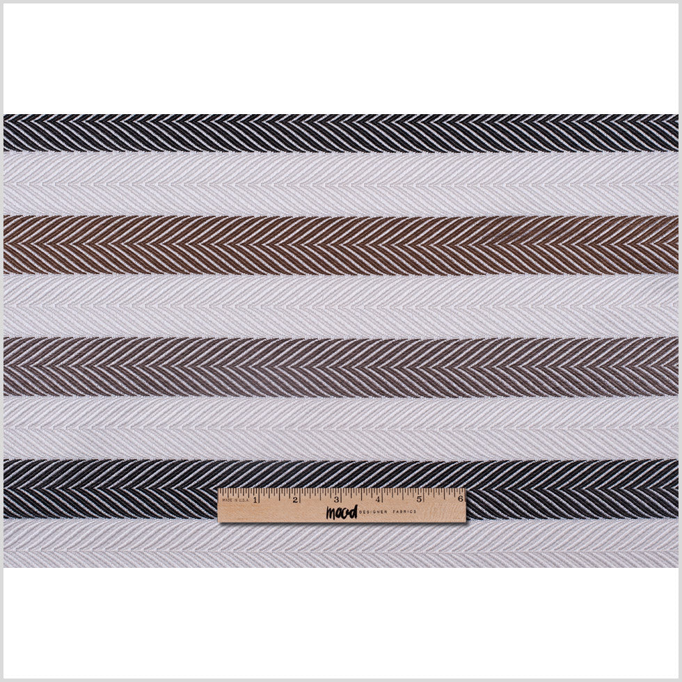 Ivory and Brown Herringbone Stripes Poly Brocade - Full