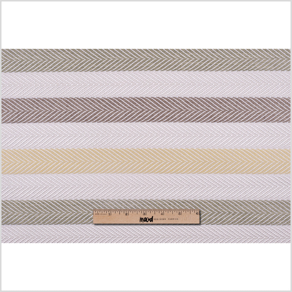 Ivory, Yellow and Green Herringbone Stripes Poly Brocade - Full