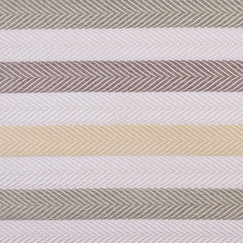 Ivory, Yellow and Green Herringbone Stripes Poly Brocade