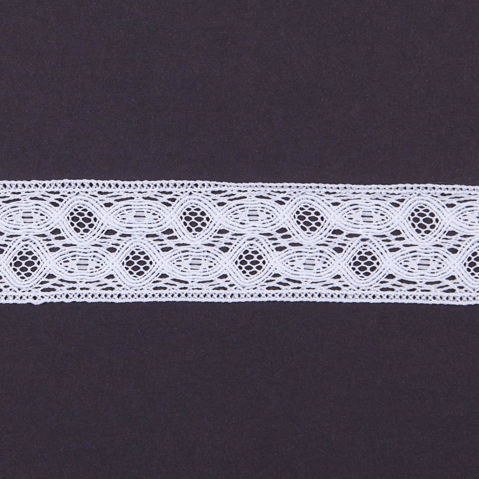 Polyester Crochet Lace Trim 1” - White Abstract - Made in Europe Detail