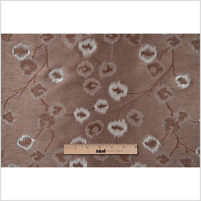Taupe and Silver Soft Floral Satiny Brocade - Full