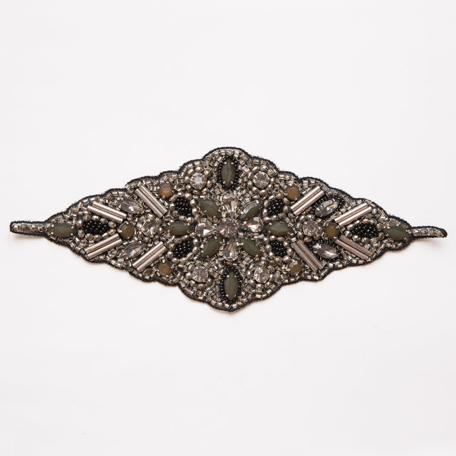 Silver and Green Beaded Rhinestone Applique - 9