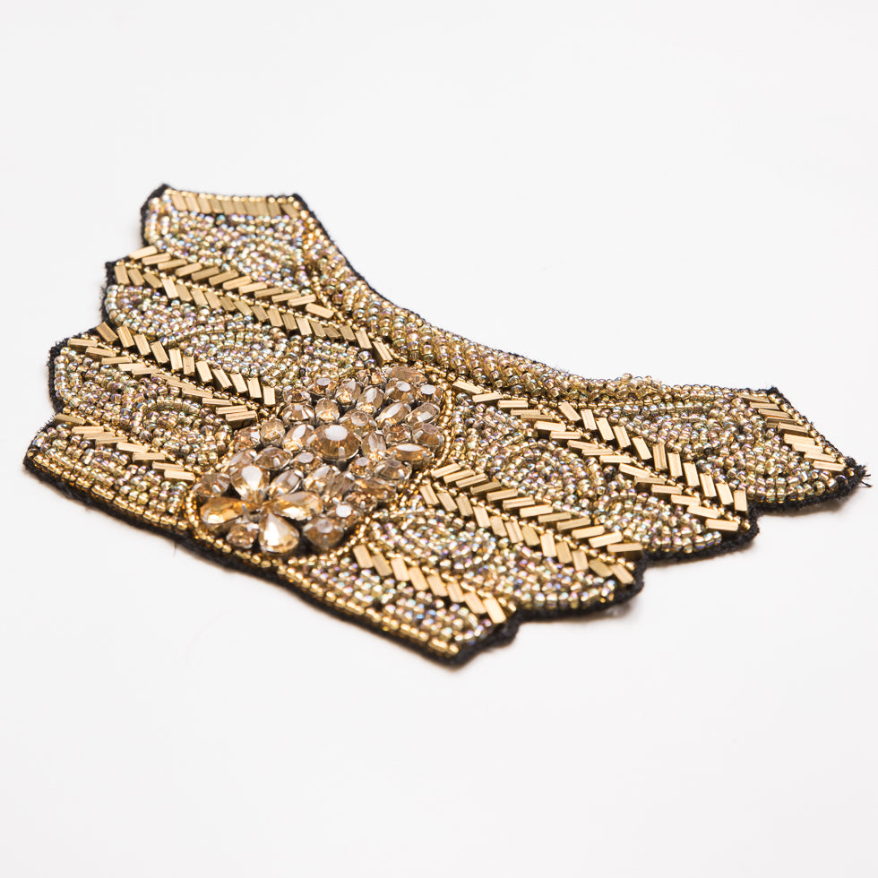 Gold and Black Beaded Rhinestone Applique - 5.5" Detail