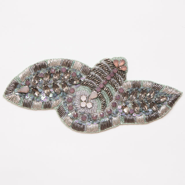 Gunmetal and Lavender Beaded Rhinestone Applique - 7.5"