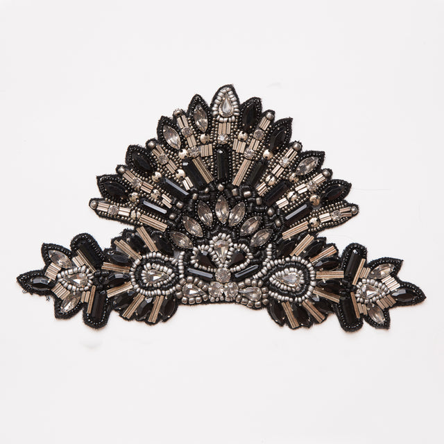 Black and Silver Beaded Rhinestone Applique - 8.5