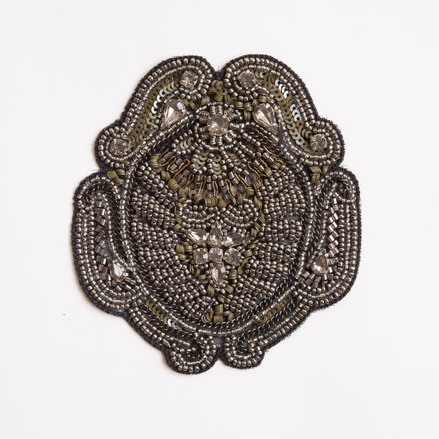 Gunmetal and Green Beaded Rhinestone Applique - 4