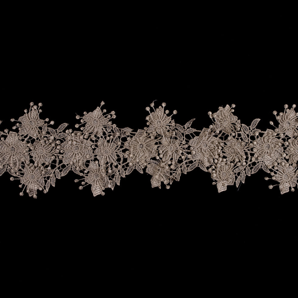 Metallic Silver Floral Lace Trim - 4.5