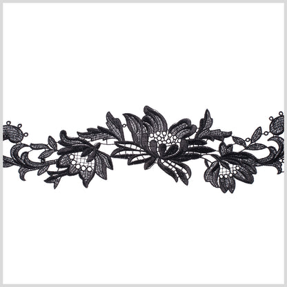 3 Metallic Black Floral Lace Trim