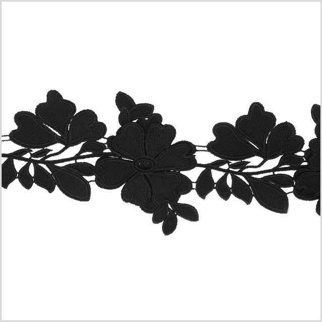 5 3D Metallic Black Floral Lace Trim