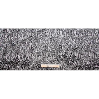 Jet Black Corded Floral Stretch Lace Folded