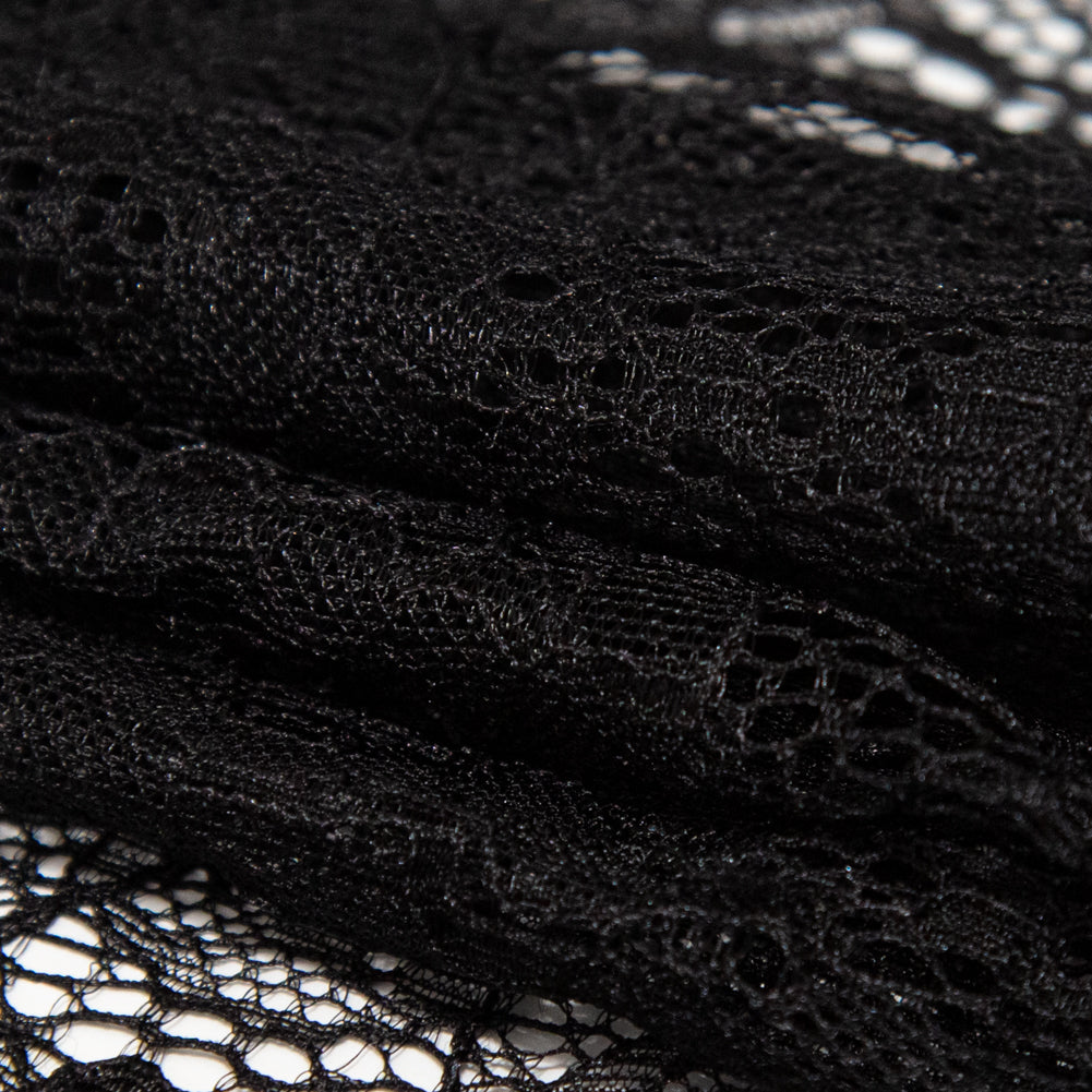 Jet Black Corded Floral Stretch Lace Detail