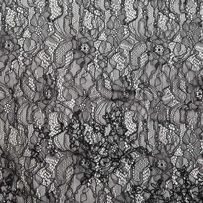 Jet Black Corded Floral Stretch Lace