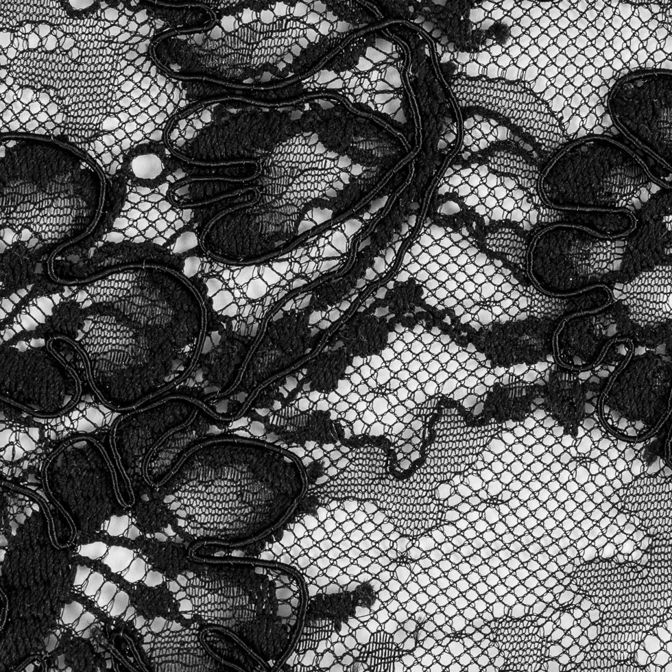 Black Floral Corded Lace - Detail