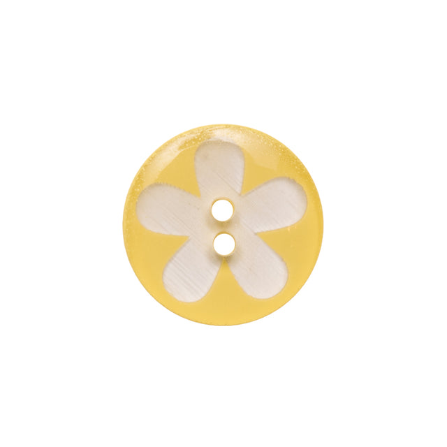 Italian Yellow Floral Plastic Button - 24L/15mm