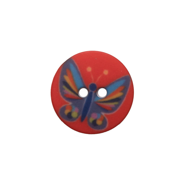 Italian Orange Butterfly Plastic Button - 24L/15mm