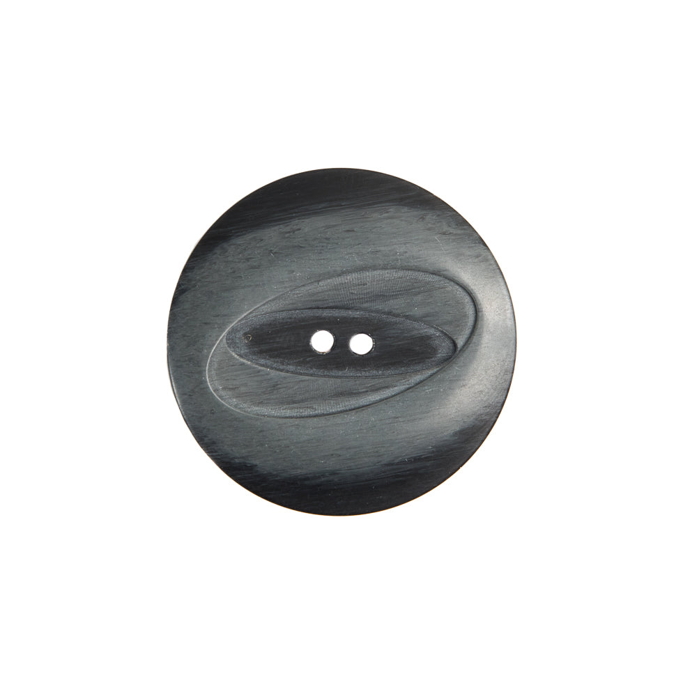 Plastic 2-Hole Button Made in Italy - 36L/23mm - Black and Gray Streaks and Off-Kilter Oval