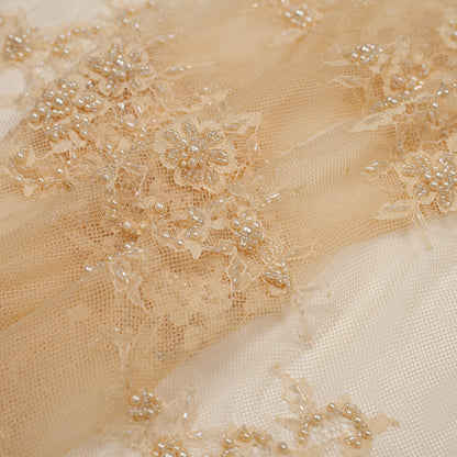 Beaded Lace - Beige Floral Folded