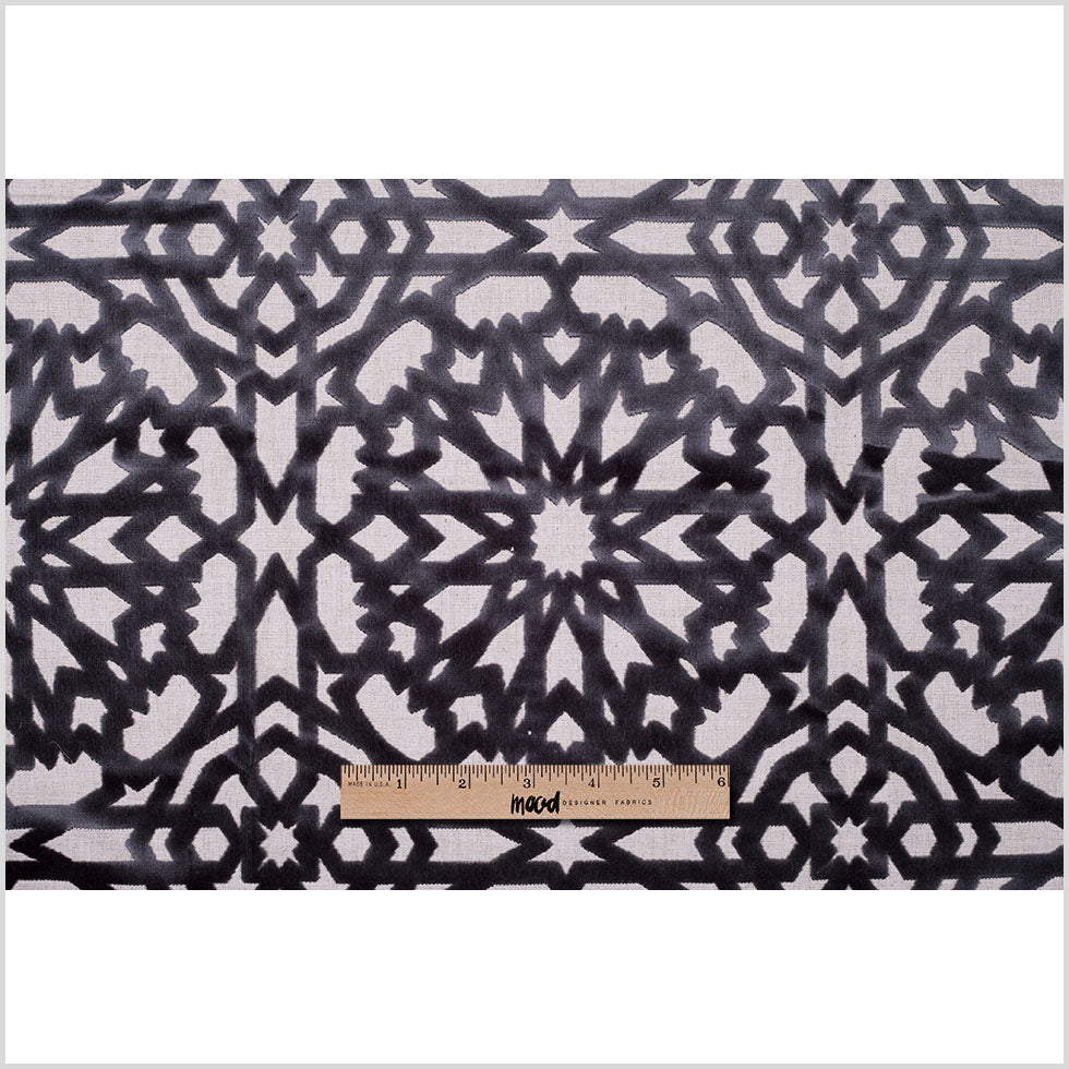 Turkish Gunmetal Geometric Polyester-Acrylic-Flax Flocked Chenille - Full