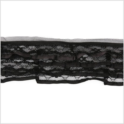 3.5" Black Pleated Lace with Satin Edge