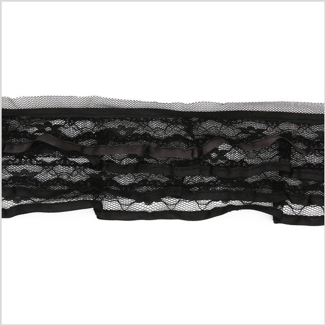3.5" Black Pleated Lace with Satin Edge