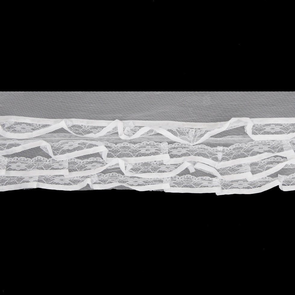 3.5 White Pleated Lace w/ Satin Edge